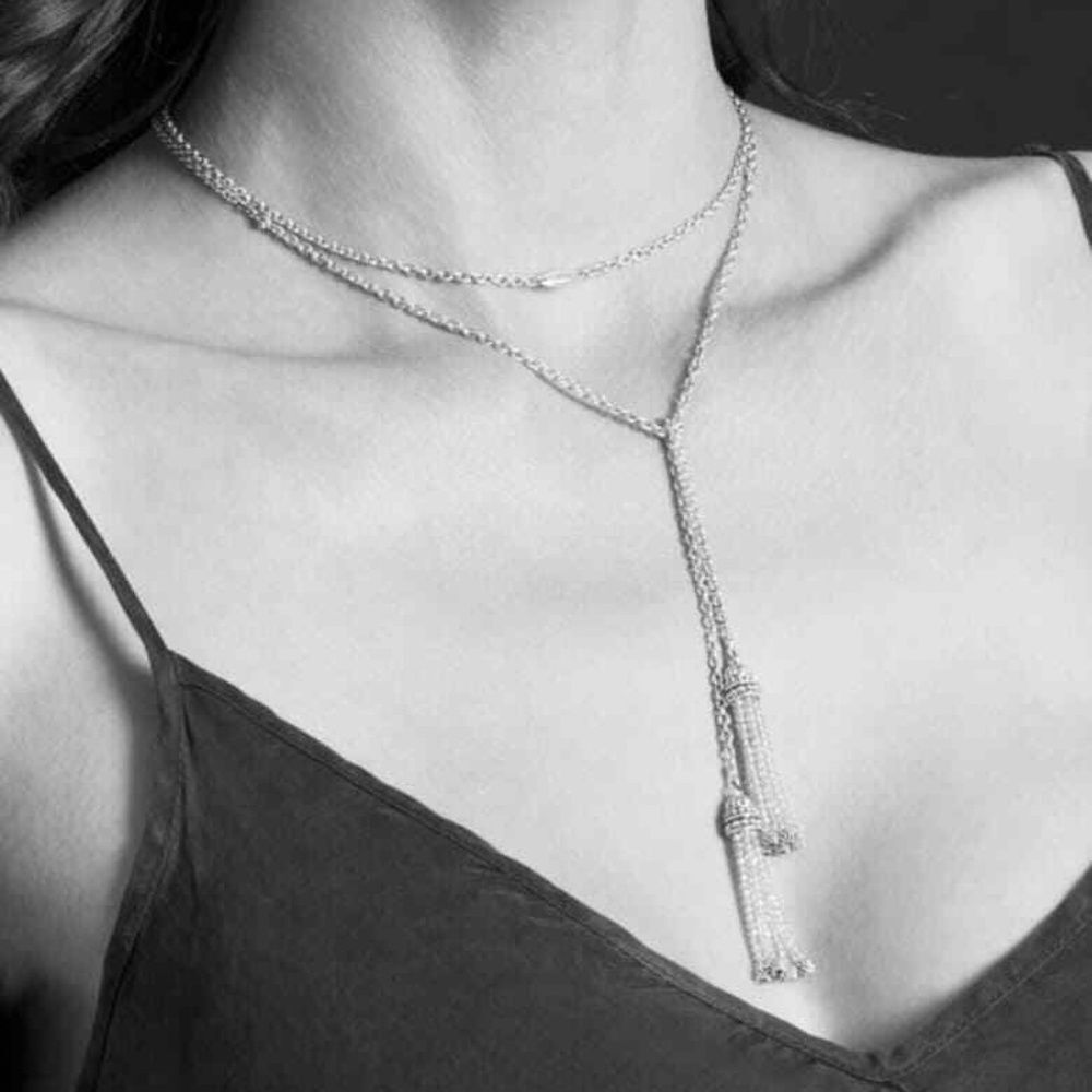 LAGOS Sterling Silver 18K Gold Caviar Icon Amethyst Tassel Lariat Neckla…